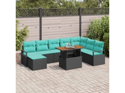 Vidaxl Conjunto De Sofá De Jardim 9 Unid. Preto E Verde-azulado