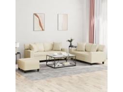 Vidaxl 3 Pcs Conjunto De Sofás Com Almofadas Couro Artificial Creme