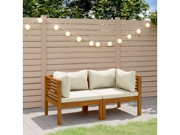Banco De Jardim 2 Lugares C/ Almofadões Cor Creme Acácia Maciça Dkd Home Decor