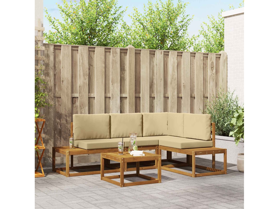 Vidaxl 5 Unid. Conjunto De Sofás Para Exterior Natural E Bege