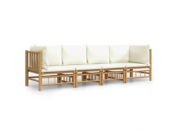 Maison Exclusive - 4 Pcs Conjunto Lounge De Jardim Bambu C/ Almofadões Branco Nata