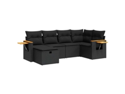 Conjunto de 6 Sofás de Jardim com Almofadões Vime Pe Preto MAISON EXCLUSIVE (N/A)