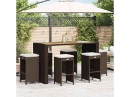 Vidaxl Bancos De Bar Para Jardim Com Almofadões 6 Pcs Vime Pe Castanho