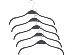 Conjunto de 5 cabides GOKOCO em plástico preto antiderrapante, robustos e multifuncionais