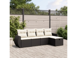 Vidaxl 5 Pcs Conjunto Sofás De Jardim Com Almofadões Vime Pe Preto
