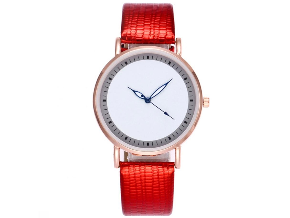 Relógio de casal ultrafino e luminoso com pulseira de couro PU e mecanismo de quartzo na cor vermelha.