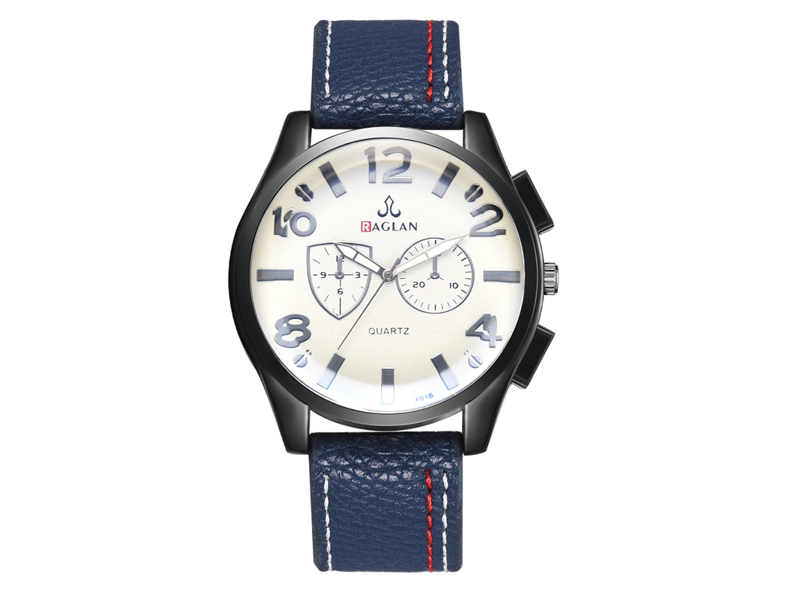 Reloj Digital Clásico De Moda Para Hombres Con Dial Redondo De Cuero Pu Cuarzo Azul