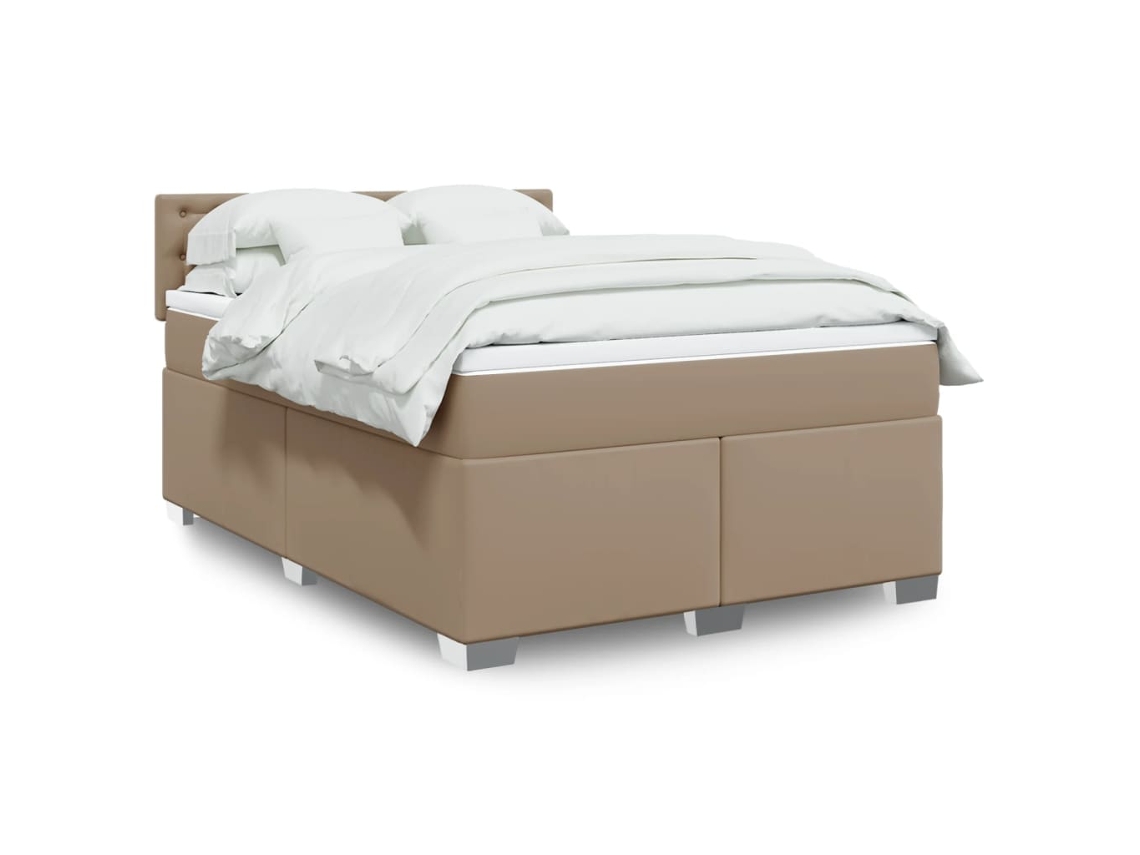 Vidaxl Cama Com Molas/colchão 140x190 Cm Couro Artificial Cappuccino