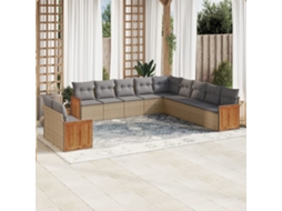 Vidaxl 11 Pcs Conjunto Sofás De Jardim C/ Almofadões Vime Pe Bege