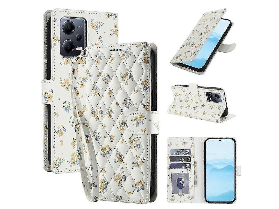 25-26 Flower Pattern Buckle Leather Phone Case With Lanyard