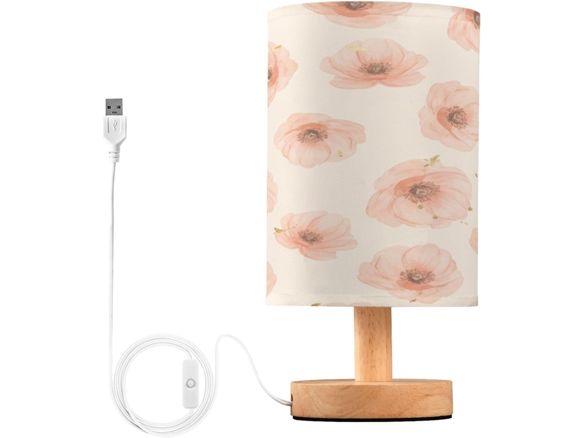 Abajur De Cabeceira Floral Para Quarto, Abajur De Cabeceira Led, Luminária De Leitura Com Portas Usb E Cúpula Tecido