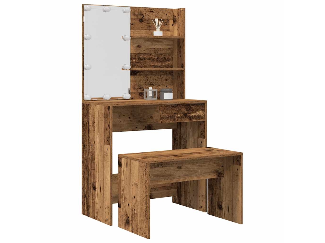 Vidaxl Conjunto Toucador Com Luzes Led Derivados Madeira Madeira Velha