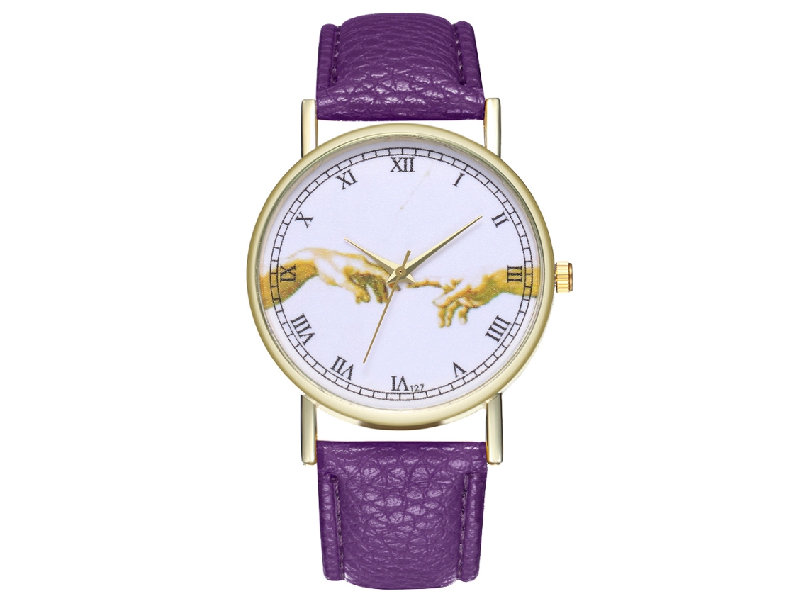 Relógio Analógico de Quartzo com Pulseira Pu Padrão Clássico para Mulheres (roxo)