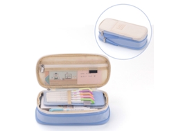 Bolsa De Lápices De Gran Capacidad Estilo Simple De Doble Capa Para Estudiantes Azul Claro