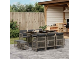 Vidaxl 11 Pcs Conjunto Jantar P/ Jardim C/ Almofadões Vime Pe Cinzento