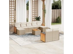 10 Pcs Conjunto De Sofás P/ Jardim Com Almofadões Vime Pe Bege Dkd Home Decor