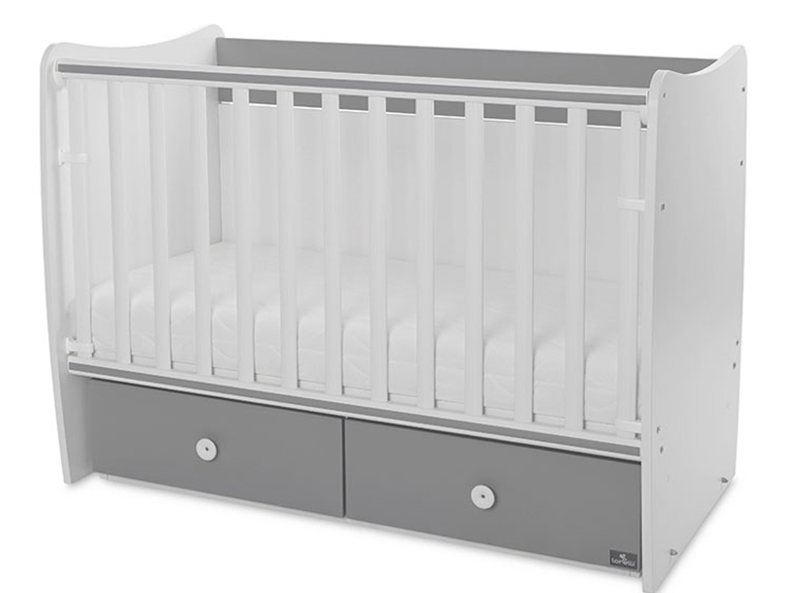 Cama de grades com 2 gavetas Lorelli Matrix White / Stone Grey
