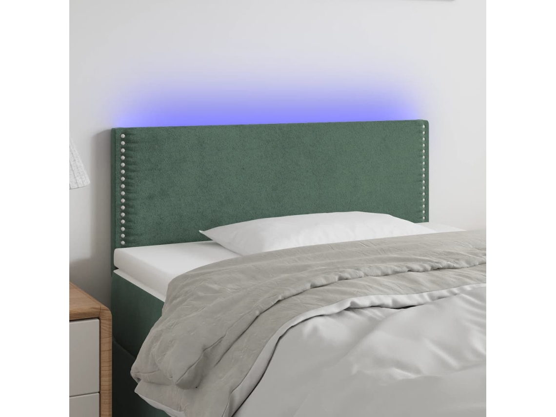 Cabeceira De Cama C/luzes Led Veludo 100x5x78/88cm Verde-escuro