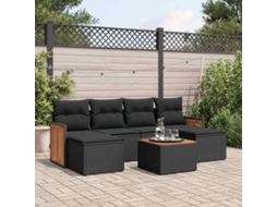 Vidaxl 7 Pcs Conjunto De Sofás P/ Jardim C/ Almofadões Vime Pe Preto