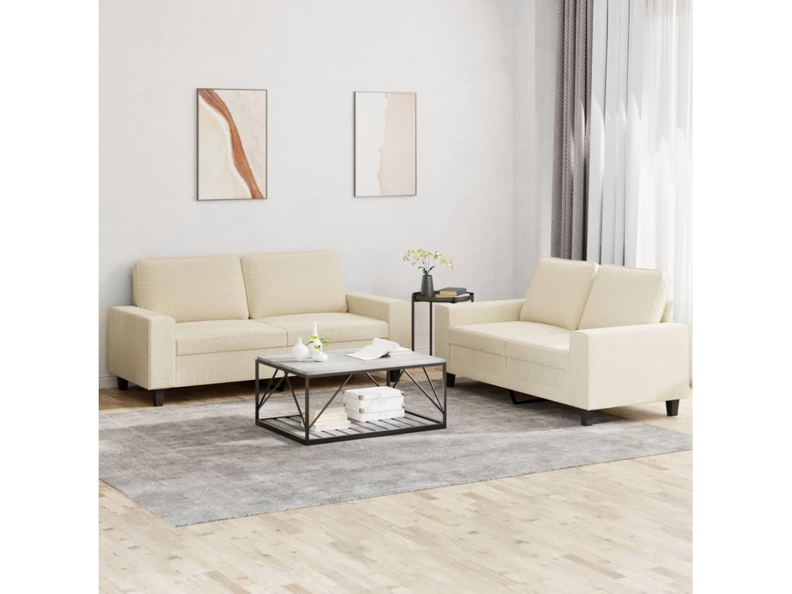 Vidaxl 2 Pcs Conjunto De Sofás Tecido Cor Creme