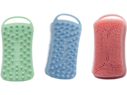 Conjunto De 3 Escovas Banho Silicone Dupla Face Para Lavar Cabelo E Corpo