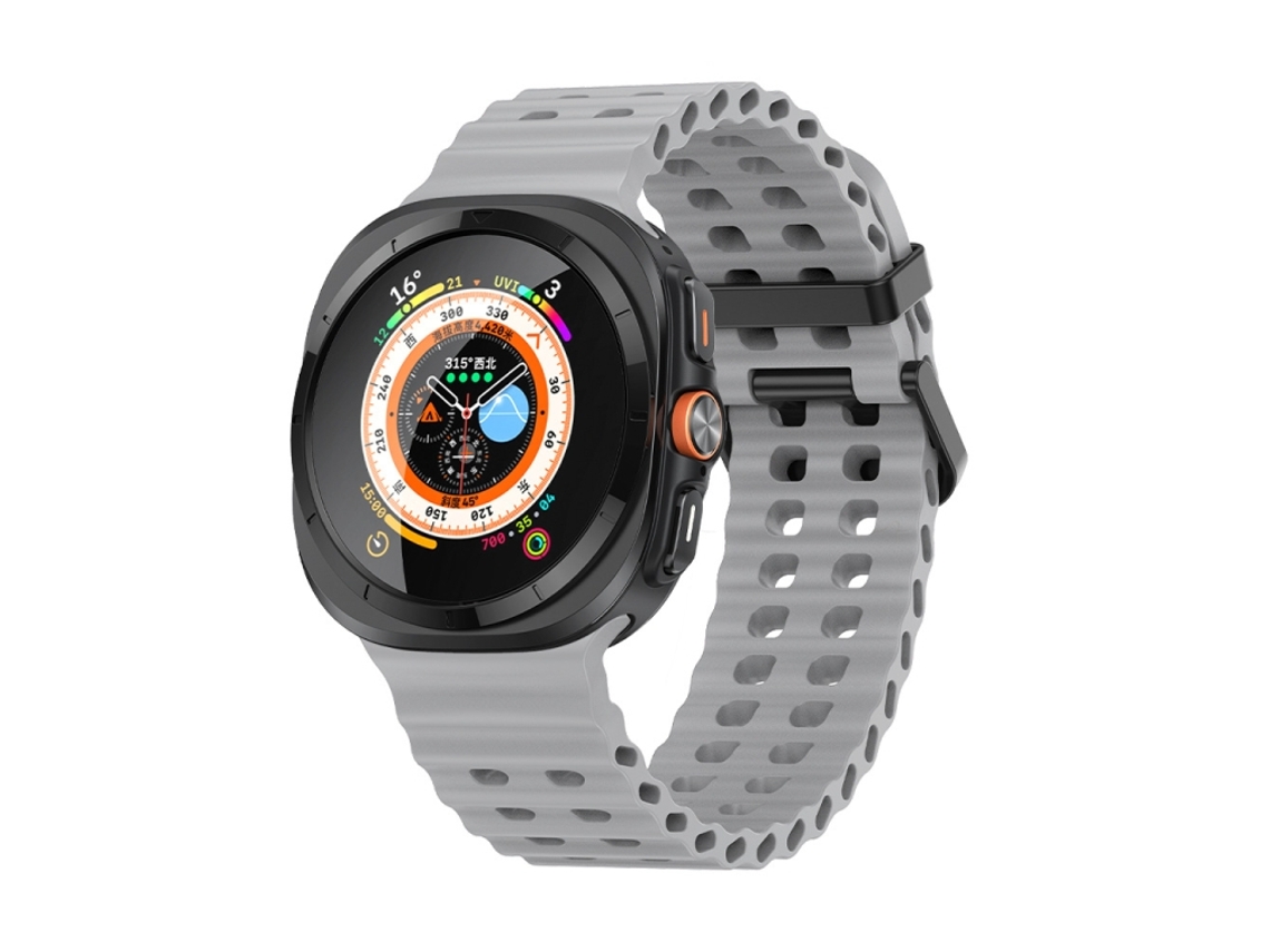 Bracelete para Samsung Galaxy Watch Ultra Silicone Ocean Dupla Fileira de Furos Cinza XIAOMOYU