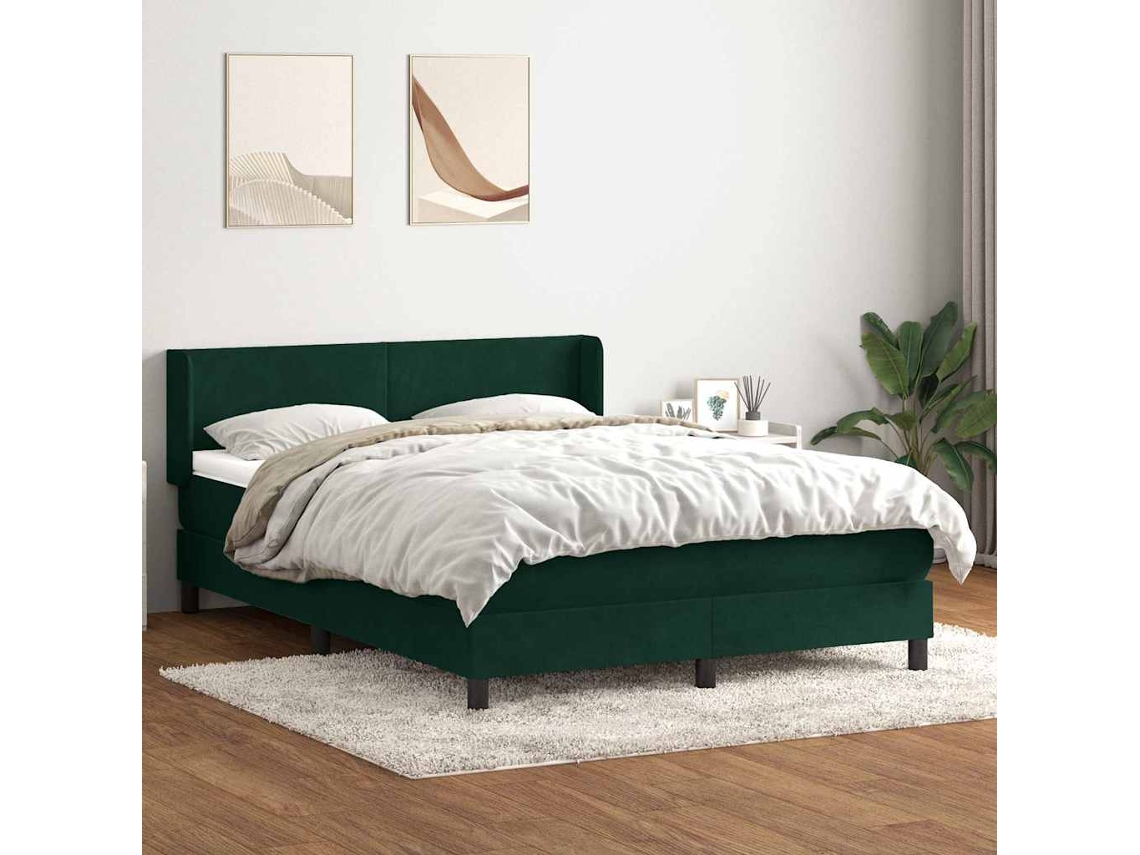 Vidaxl Cama Com Molas/colchão 160x220 Cm Veludo Verde-escuro