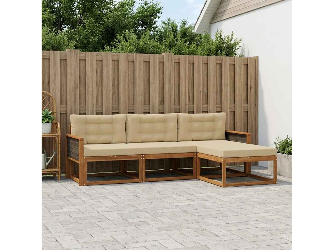 Vidaxl Conjunto De Sofás Para Exterior 4 Pcs Natural E Bege