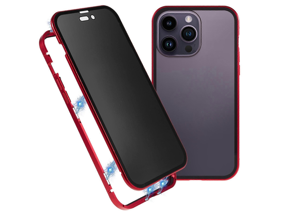 Compre Capa Anti-espionagem Para Iphone 16 Pro Max Com Moldura De Metal Magnética Capa De Vidro Temperado Dupla Face Vermelha