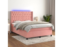 Vidaxl Cama Box Spring C/ Colchão/led 140x200 Cm Veludo Rosa