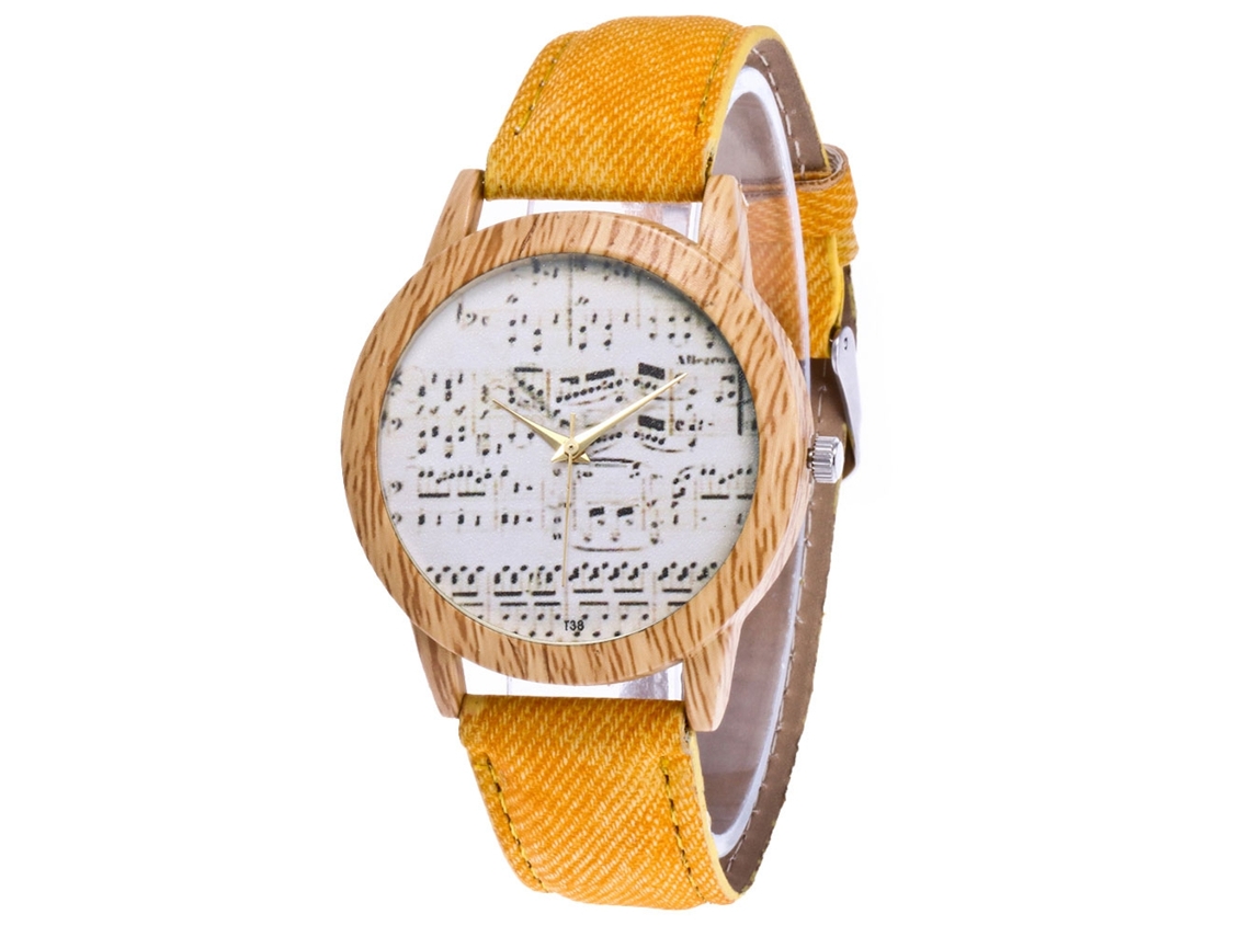 Relógio de Quartzo Estilo Vintage para Estudantes Pulseira de Lona Amarelo