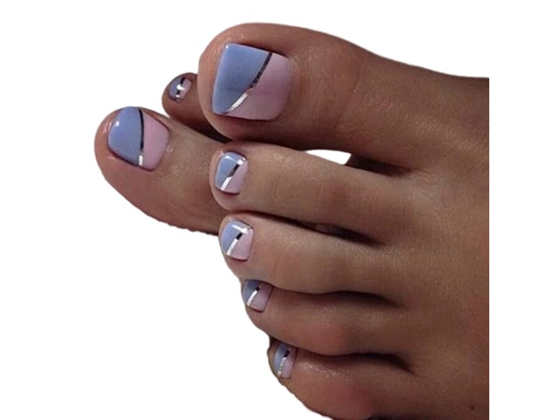 Unhas Postiças Em Acrílico Brilhantes Para Mulheres E Meninas, 24 Peças, Unhas Quadradas Para Pedicure