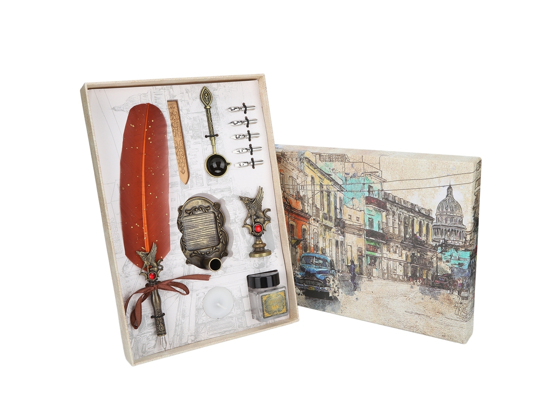 Caneta de Pena Retrô D'água Europeia Presente Aniversário Brown