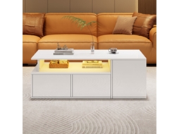 Mesa de centro Branca Led 100x50x35 cm com PAPRIKA, 2 gavetas e capacidade para 60 kg, ideal para arrumação numa sala de estar moderna.