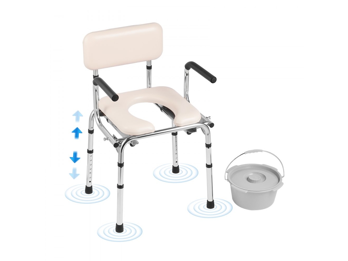 Cadeira Sanitária Ajustável Com Assento Almofadado E Braços Rebatíveis Tekmaquinas