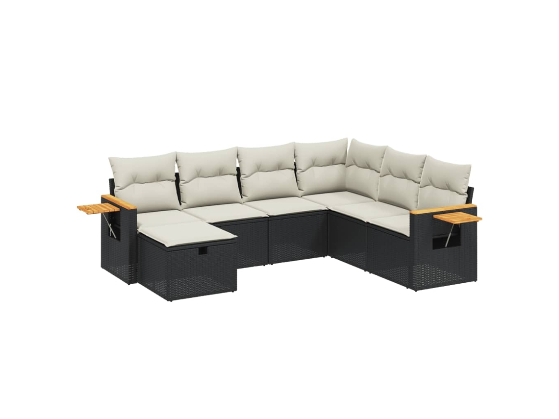 Conjunto de 7 Sofás para Jardim com Almofadões Vime Pe Preto MAISON EXCLUSIVE (7 pcs)
