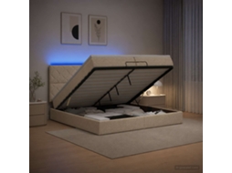 Vidaxl Cama Ottoman Com Colchão E Led Creme 200 X 200 Cm Tecido