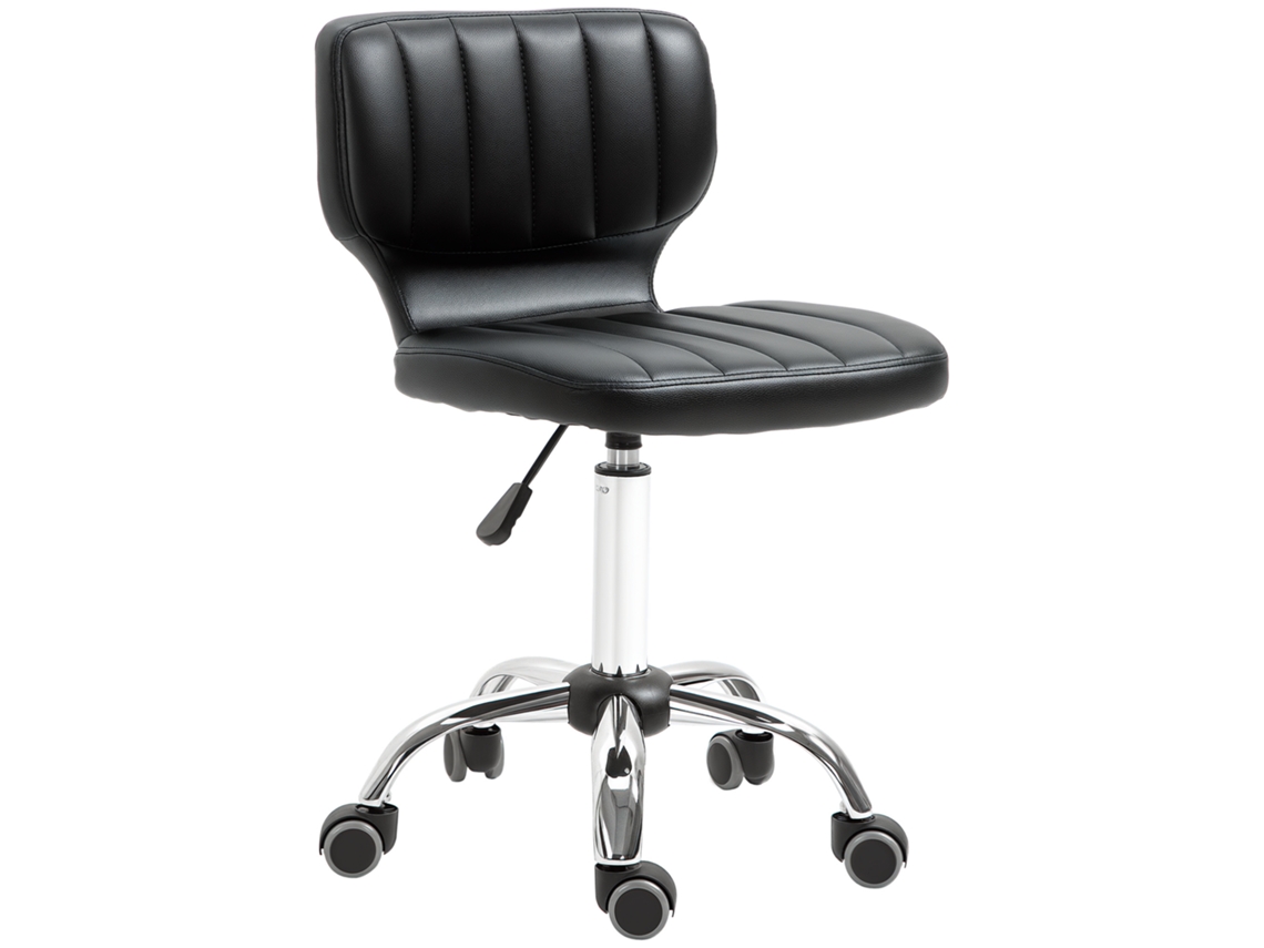 Banquinho Sobre Rodas Ergonômico Giro 360°, Assento Ajustável 47-62cm, Estofado Sintético Acolchoado Metal Cromado Preto