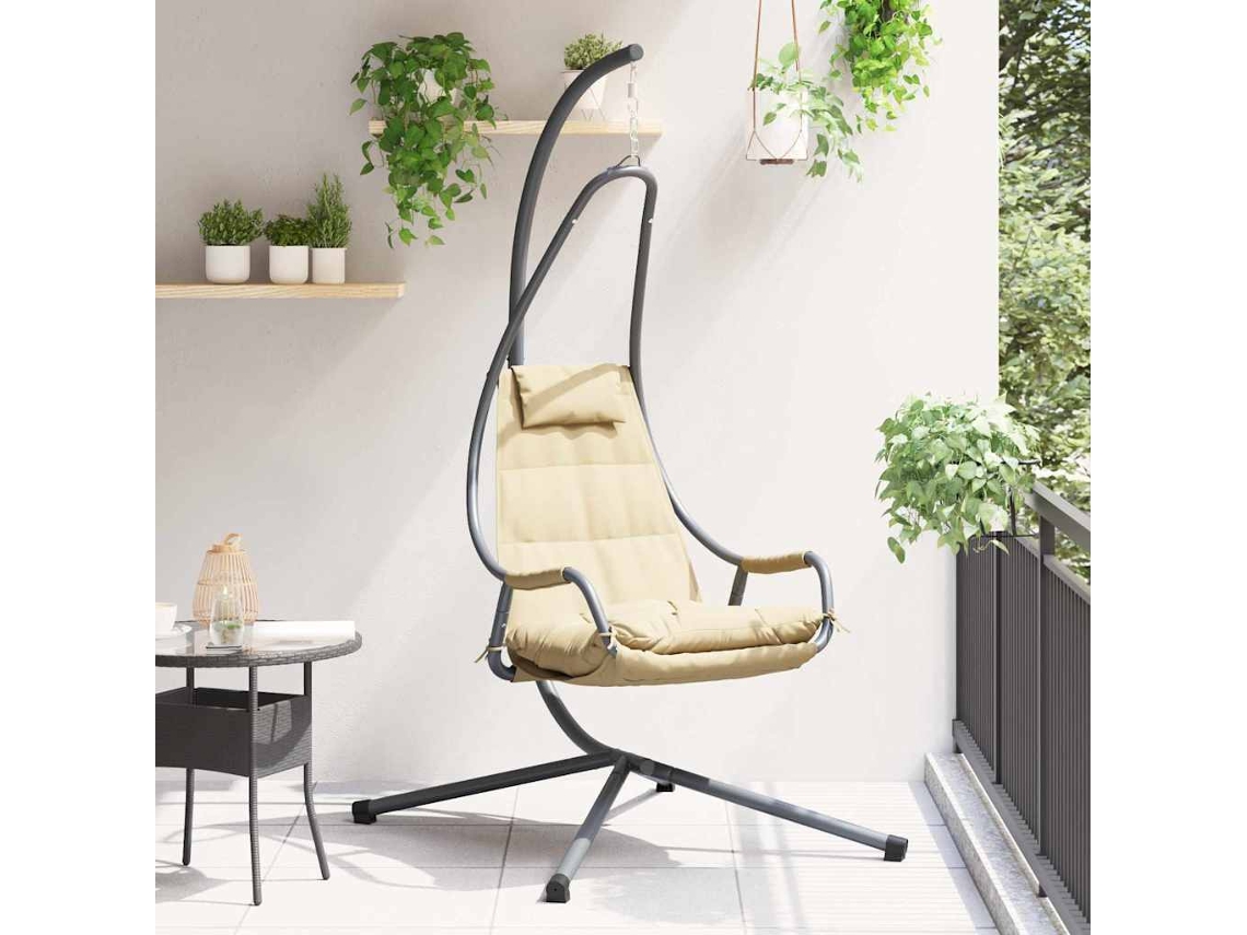 Vidaxl Cadeira Suspensa Tipo Ovo Aço 94 X 107 X 196,5 Cm Bege