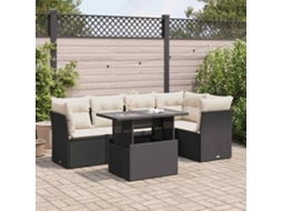 Vidaxl 6 Pcs Conjunto Sofás De Jardim C/ Almofadões Vime Pe Preto