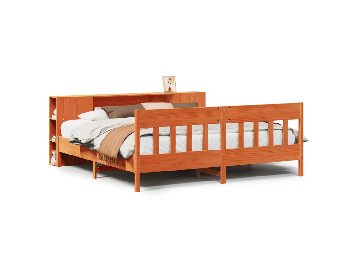 Cama com Estante Sem Colchão 200x200 Cm Pinho Maciço MAISON EXCLUSIVE