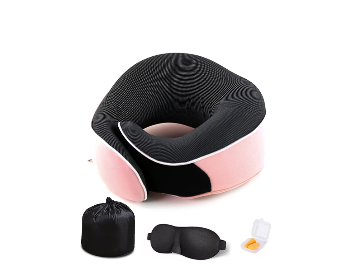 Lurelia Almofada Viagem, Espuma Viscoelástica, Formato U, Apoio Pescoço, Ajustável, Capa Lavável, Rosa