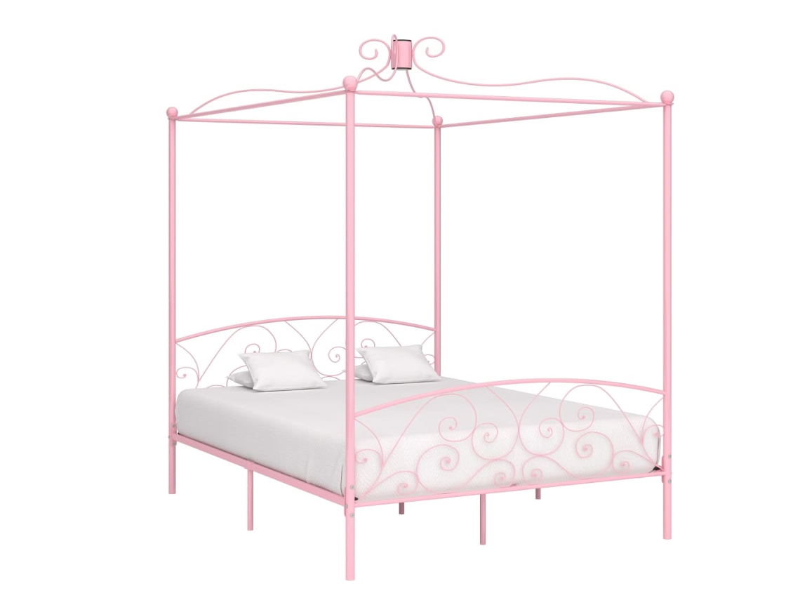 Estrutura De Cama Com Dossel 160x200 Cm Metal Rosa