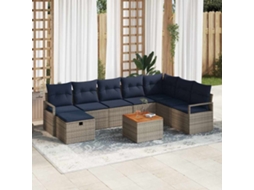 Vidaxl Conjunto De Sofá De Jardim Com Almofada 9 Pcs Cinzeto Vime Pe