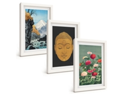 Composição De Quadros Natureza Japonesa, Cultura, Japandi Moldura Branca Imagens Para Um Quarto Infantil Espelharte (3 Peças 20x30 Cm)