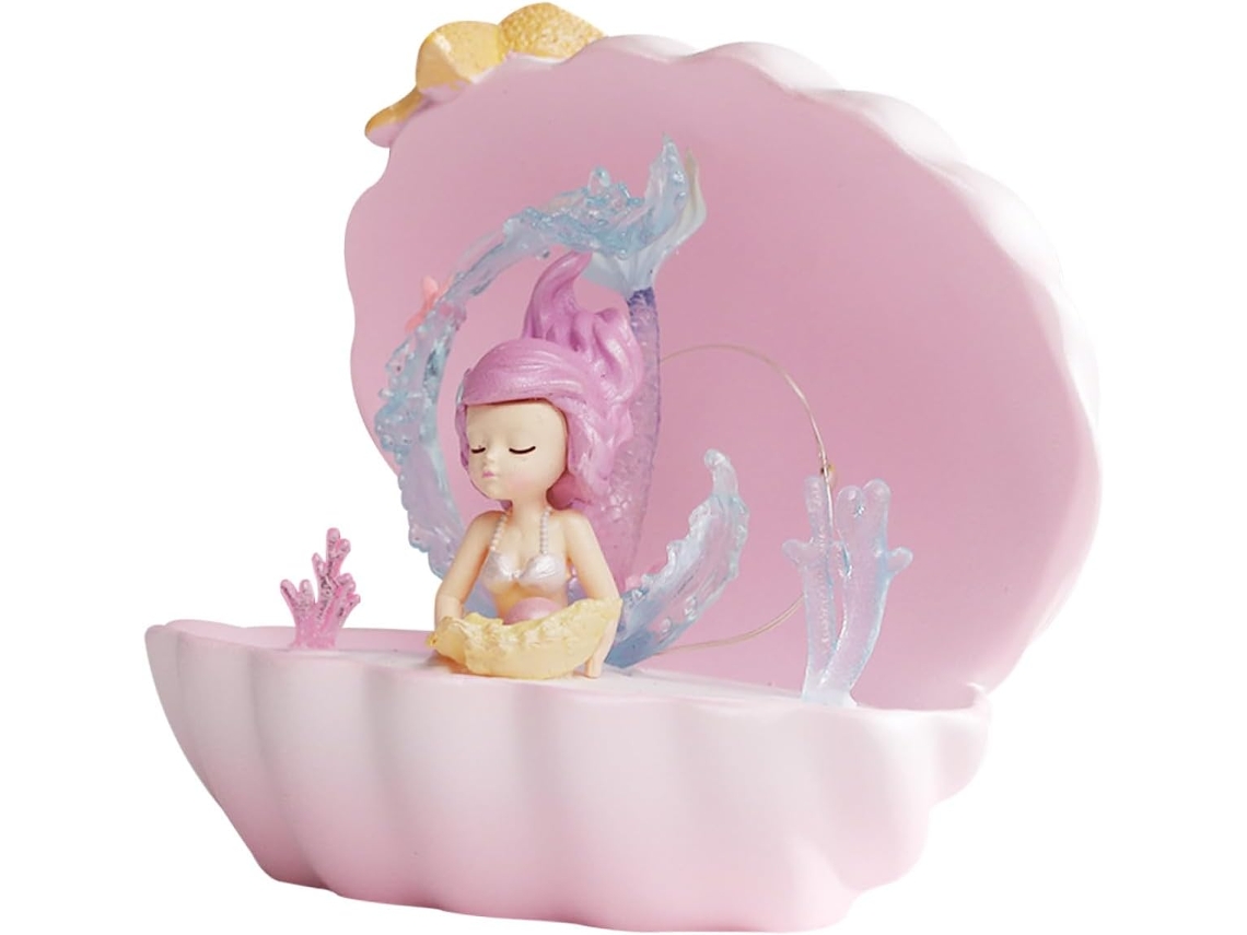 Luminária Noturna Decorativa Sereia Jojofuny Em Resina Rosa