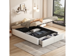 Cama Polster 140x200cm Sem Cabeceira Com Hidráulica E 2 Gavetas Branco