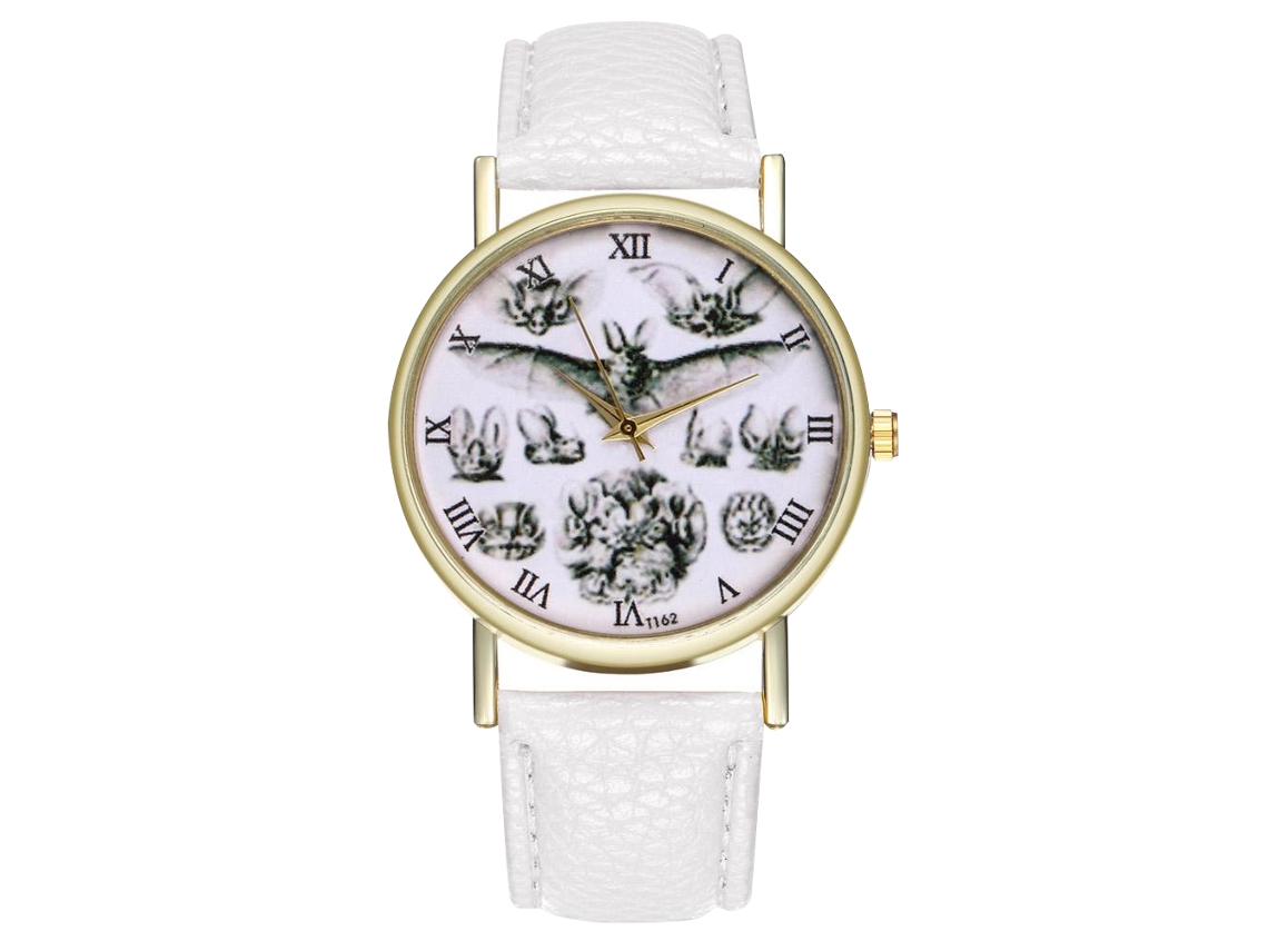 Reloj De Cuarzo Unisex Con Correa De Cuero Pu, Dial Romano Y Diseño De Murciélago (blanco)