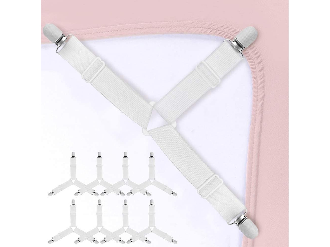Lurelia Correias Para Lençol Branco 8 Peças Ajustável Elástico Triângulo Resistente Cama Sofá Metal Plástico