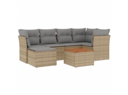 Conjunto 7 sofás jardim c/ almofadões VIDAXL vime PE bege misturado